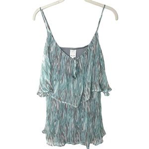 NWT Ella Moss Pale Green Gray Abstract Print‎ Silk Tiered Tank Top M